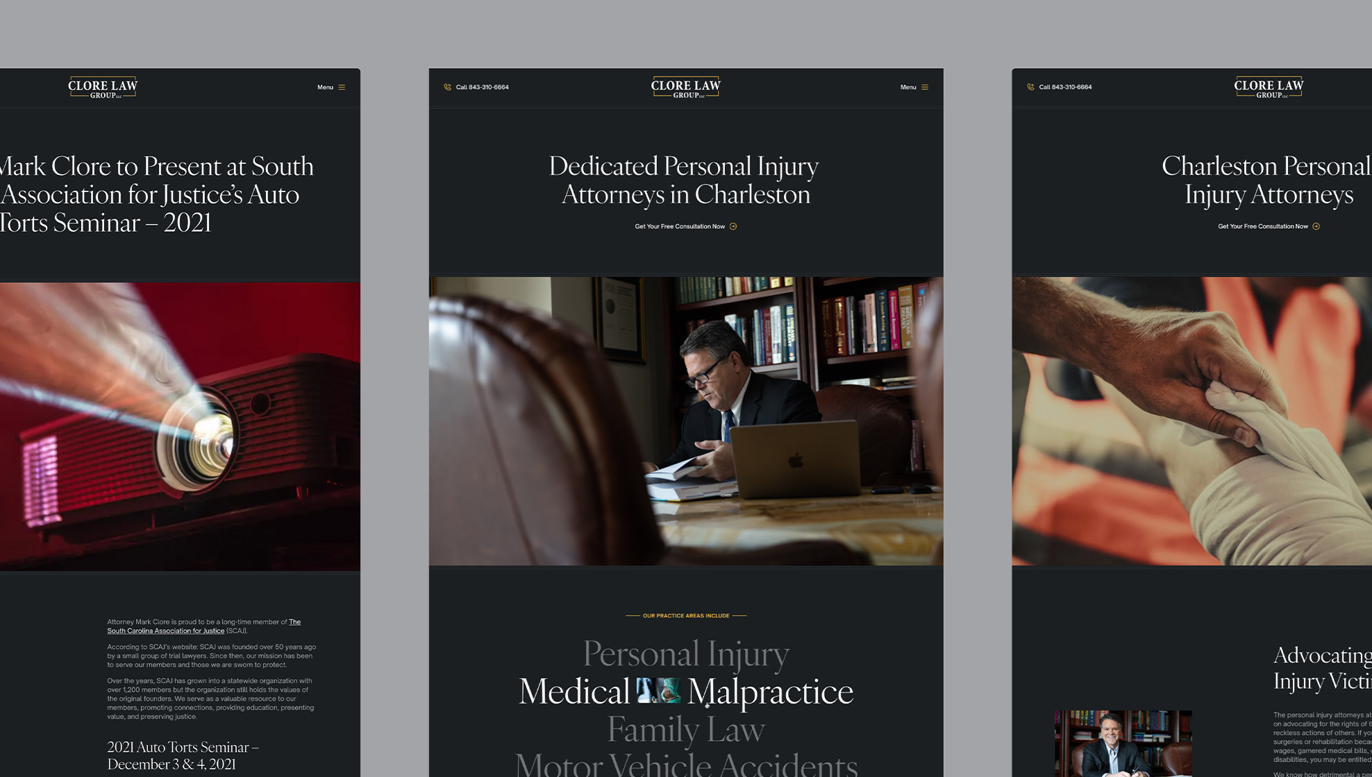 Clore Law Group web design page