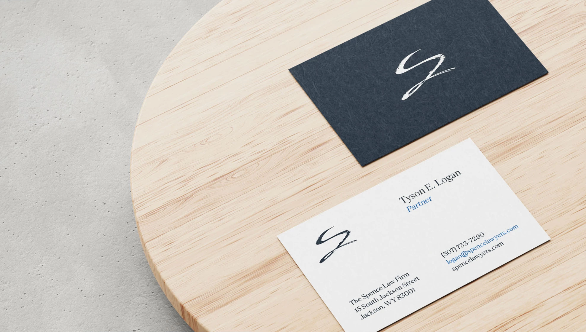 The Spence Law Firm business card design mockup